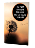 7-Day Gratitude Challenge MRR ebook. Cover orange white. Dandelion with seeds. Black circle with white letters. 