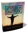 Attitude Of Gratitude MRR ebook. Dark earth. Purple azul sky. Person. Arms wide. In sky, outline rectangle, letters.  